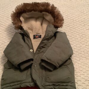 Place Kids Jacket with Faux Fur Trim - Green and Brown